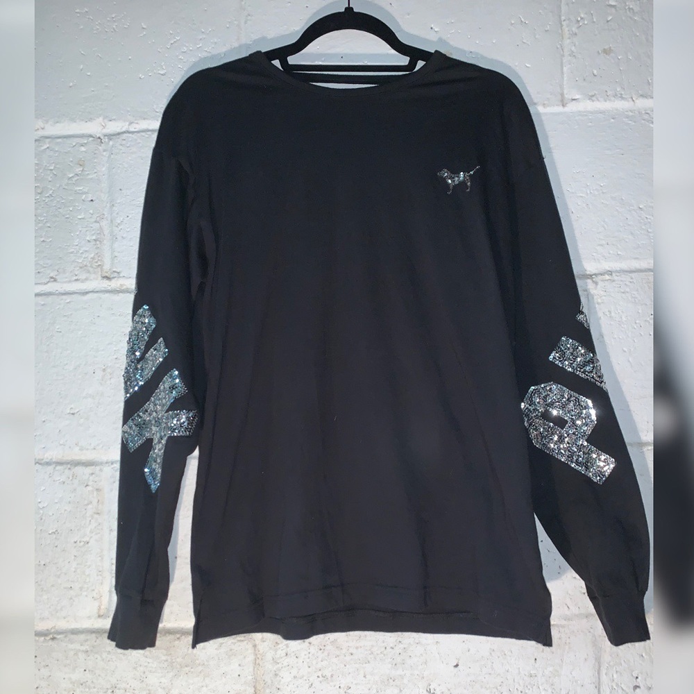 Sequined and Open Back PINK Long Sleeve Shirt!